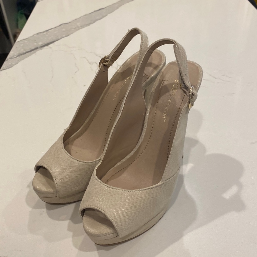 Bcbg cream champagne heels